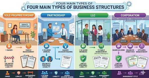 comparison of sole proprietorship partnership LLC and corporation business types